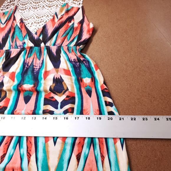 Felicity & Coco Jersey Maxi Dress M Multi Crochet Back Empire Waist Flowy Boho - Picture 8 of 11
